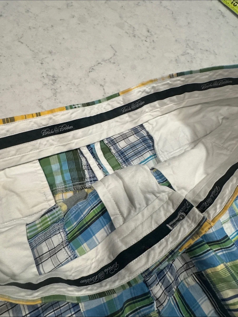 Brooks Brothers Country Club Men's Patchwork Plaid Cotton Shorts Navy Blue Green
